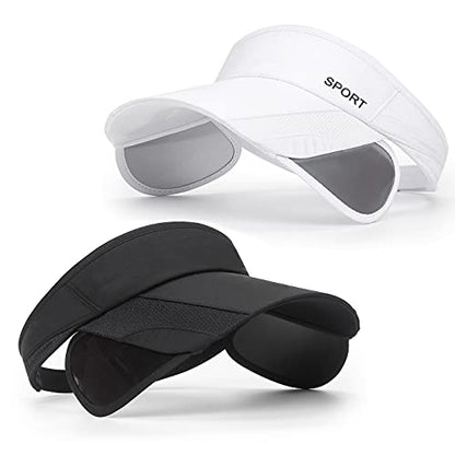 2 Pack Sun Golf Visor Hats for Women, Adjustable Retractable Brim Golf Cap Beach Hats for Women - color: Black / White