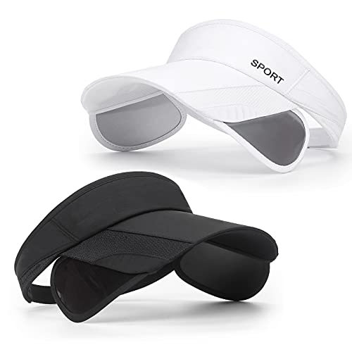 2 Pack Sun Golf Visor Hats for Women, Adjustable Retractable Brim Golf Cap Beach Hats for Women - color: Black / White