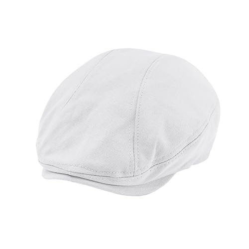 POUDAY Men's Cotton Newsboy Cap Flat Cap Newsboy Hat for Men Cabbie Hat Breathable Soft Summer Hat for Driving Hunting Golf - color: White, size: Large