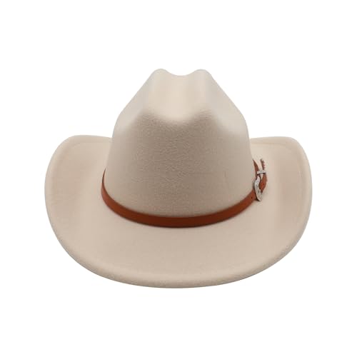 Kids Cowboy Hat Girl Western Cowgirl Hat Boy Wide Brim Felt Hat - color: Beige