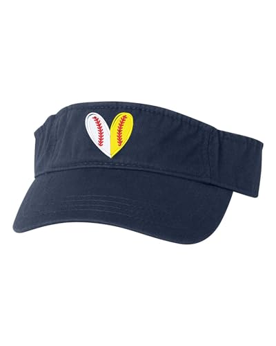 Go All Out Heart with Baseball & Softball Stitches Mom Bucket Ponytail Visor Embroidered Cap Dad Hat - color: Navy