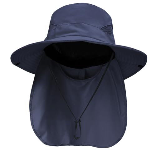 NPQQUAN Sun Hats for Men Women with Neck Flap UPF 50+ UV Protection - color: Blue（neck Flap）