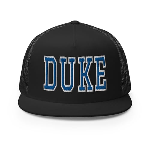 NG Duke Flat Bill Embroidered Trucker Hat High Crown Adjustable Cap - color: Black