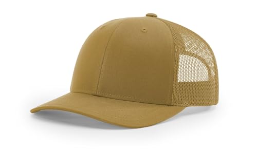 Richardson 112 Trucker Hat - Premium Blank Baseball Cap, Adjustable Snapback Hat - Structured Six Panel Richardson Blank Hats - color: Amber Gold