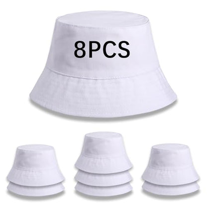 Bucket Hats Bulk Solid Color DIY Blank Hat Bucket Hats for Men, Women and Adults - color: 8pcs White Bucket Hat
