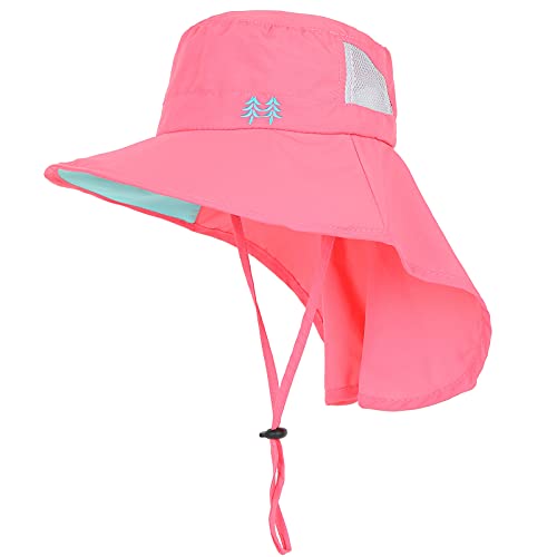 Kids Sun Hats UPF 50+ Sun Protection Hat for Kids with Neck Flap Adjustable Large Brim Beach Fishing Hat for Age 3-12 - color: Red