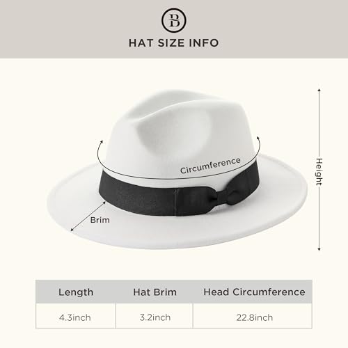 BABEYOND 1920s Fedora Hat for Men Gatsby Wide Brim Hat Felt Panama Cap - color: Bl/White-bl