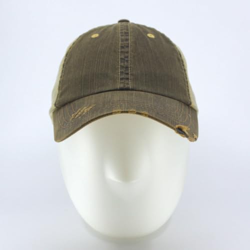 The Vintage Year Distressed Cotton Unstructured Soft Mesh Breathable Adjustable Dirty Wash Dad Hat Trucker Baseball Cap - color: Dirty Wash Brown