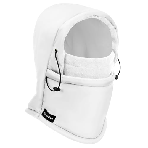 Winter Balaclava Ski Mask for Men, Windproof Beanie Hat Therma Fleece Hood, Winter Snow Gear for Outdoor, Motorcycle Skiing - color: White