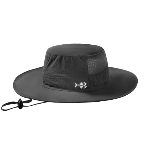 BASSDASH UPF 50+ Fishing Sun Hat Water Resistant Unisex Wide Brim Bucket Boonie Hat for Hiking Camping Safari FH15 - color: Dark Grey, size: Medium