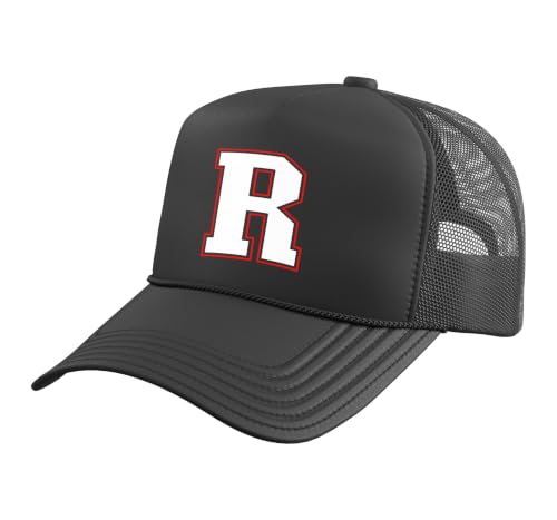 Initial R Monogram R Letter R Capital Alphabet Trucker Hat with Adjustable Mesh Back - color: Black