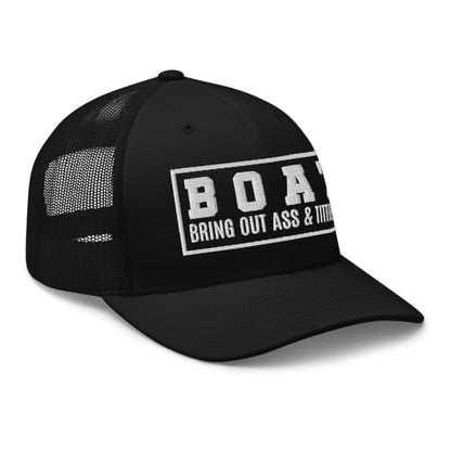 NG Boat Bring Out Ass and Titties Curved Bill Trucker Hat Mid Crown Adjustable Funny Adult Humor Cap - color: Black
