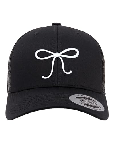 Go All Out String Bow Tie Cute Dad Deluxe Trucker Flatbill Baseball Structured Embroidered Hat - color: Black