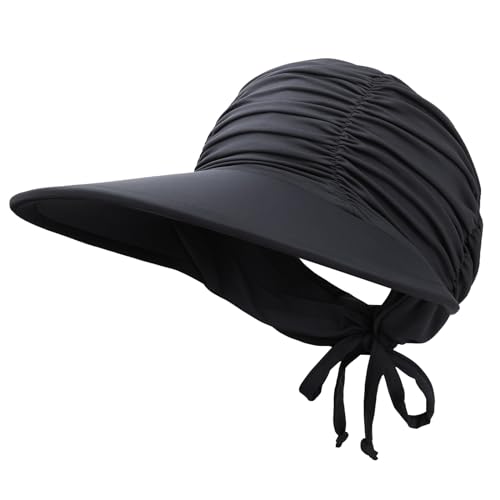 Women Visor Sun Hat Adjustable Foldable Wide Brim Sun Hats Summer UPF 50+ UV Protection Visor Cap for Outdoor Beach - color: Black B