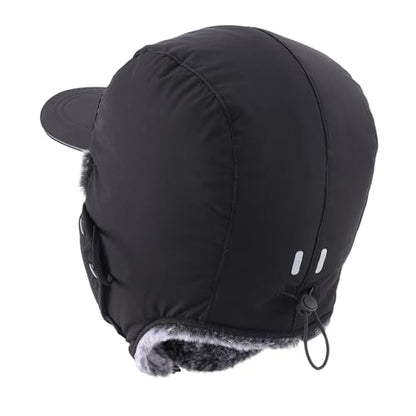 Home Prefer Waterproof Mens Faux Fur Trooper Trapper Hat Hunting Warm Winter Hat with Ear Flaps Visor Face Mask - color: Black