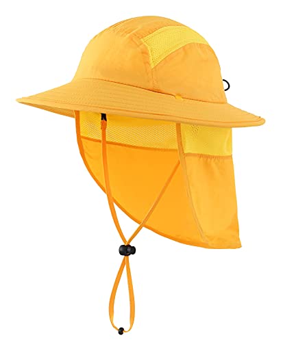 Home Prefer UPF 50+ Boys Sun Hat with Neck Flap Wide Brim Summer Beach Bucket Hat for Boys Girls Toddler Kids Safari Hat - color: Yellow