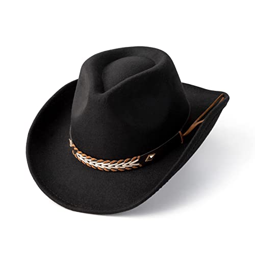 Western Cowboy Hat Felt Wide Brim Women Men Cowgirl Hats - color: Black