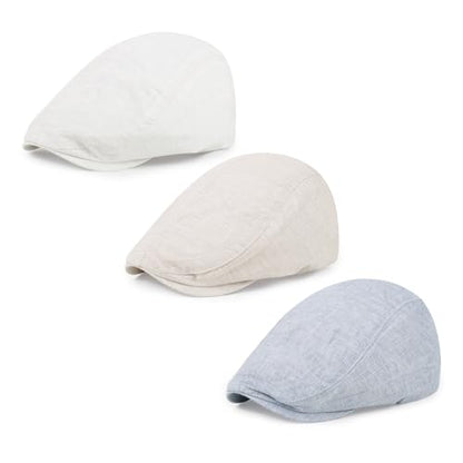 3Pcs Cotton Newsboy Hat for Men Cool Adjustable Flat Cap - color: Cm2-blue+khaki+white