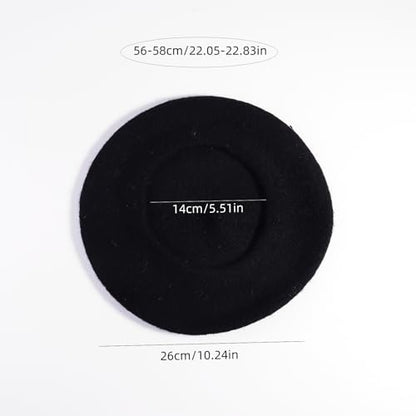 French Style Acrylic Beret - Solid Color Wool-Look Classic Winter Beanie Hat - color: Black