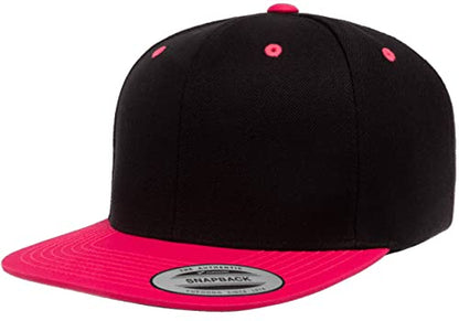 Mrlahat 6089 Yupoong Yp by Flexfit 6-Panel Structured Flat Visor Classic Snapback Cap with Black Bandana - color: Black / Neon Pink