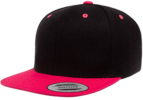 Mrlahat 6089 Yupoong Yp by Flexfit 6-Panel Structured Flat Visor Classic Snapback Cap with Black Bandana - color: Black / Neon Pink