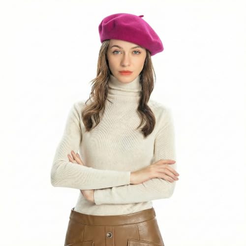 ZLYC Wool French Beret Hat Solid Color Classic Artist Cap for Women - color: Lady Purple