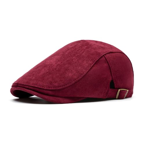 Mens Newsboy Cap Flat Ivy Gatsby Hat Adjustable Cabbie Cap for Women - color: Burgundy