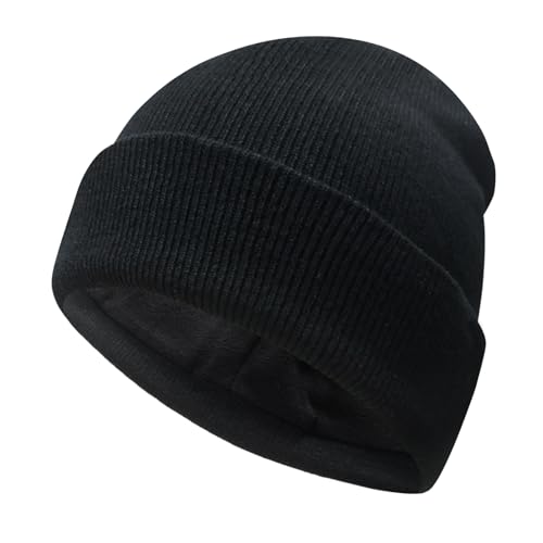 PFFY Beanie for Men Women Unisex Knit Cuffed Winter Thick Lined Beanies Hat - color: Pure Black