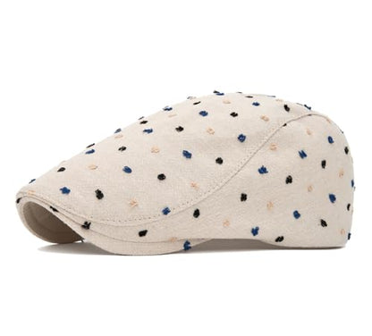 Quanhaigou Unisex Denim Newsboy Hats Flat Ivy Gatsby Cabbie Driving Berets Hat Cotton Dad Cap for Men Women - color: Beige Dot