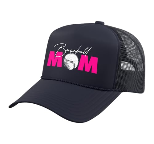 Baseball Mom Trucker Hat with Adjustable Mesh Back - color: Navy Blue
