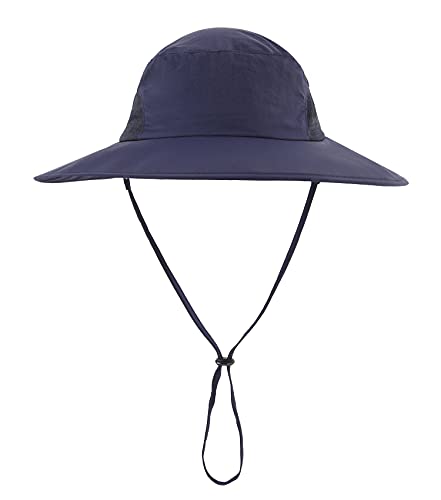 Home Prefer Outdoor UPF50+ Mens Sun Hat with Neck Flap Womens UV Protection Hat Wide Brim Safari Fishing Hiking Gardening Hat - color: Navy Blue