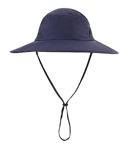 Home Prefer Outdoor UPF50+ Mens Sun Hat with Neck Flap Womens UV Protection Hat Wide Brim Safari Fishing Hiking Gardening Hat - color: Navy Blue