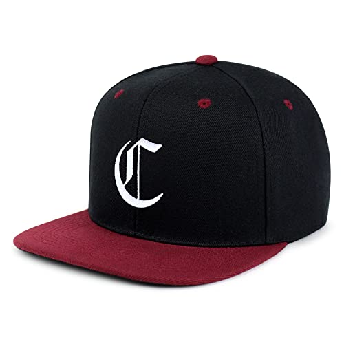 JPAK Old English Letter C Hip-Hop Snapback Hat Embroidered Baseball Cap English Alphabet - color: 19. Black/Maroon