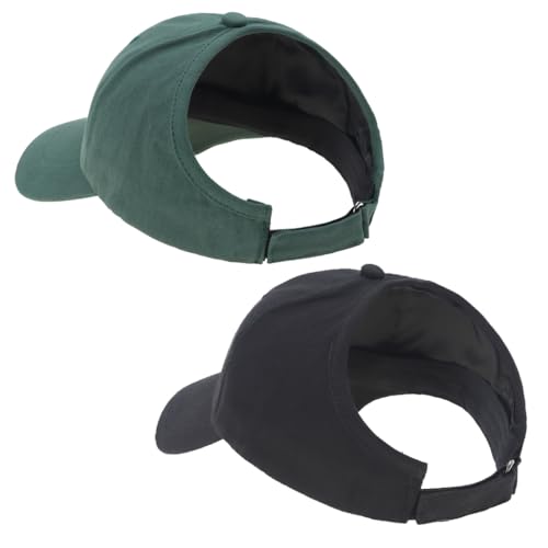 2 Pack Backless Cap for Women Natural Curly Hair Hat Baseball Cap Afro Puff Ponytail Hat - color: Black＆green