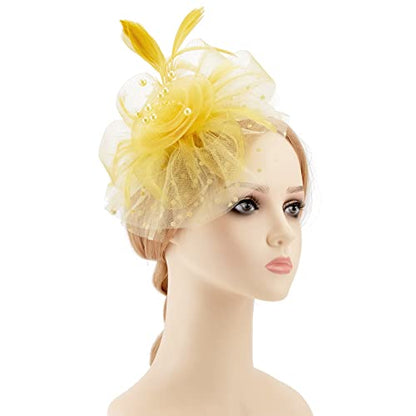 AQOKKA Women Fascinators Hats Flower Fascinators with Headband and Clip Tea Party Headwear for Women and Girls - color: 1 Pc 7" Diameter / Ginger