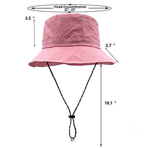woogwin Waterproof Bucket Rain Hat with Chin Strap Quick Dry Packable Boonie Sun Hat Safari Hat UV Protection - color: Pink1