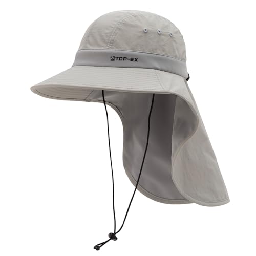 TOP-EX UPF 50+ Cooling Wide Brim Sun Hat for Men with Neck Flap, Packable - color: Light Grey, size: Medium