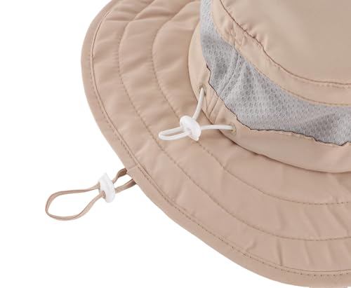 Connectyle Kids Foldable Wide Brim Sun Hat UPF 50+ Sun Protection Bucket Hats Breathable Summer Beach Hat for Boys Girls - color: Light Khaki, size: Medium