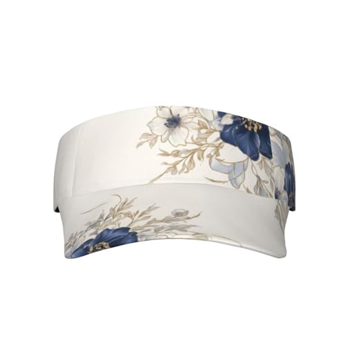 Unisex Sports Sun Visor Hats Adjustable Lightweight Packable Printed Empty Top Cap for Running Pickleball Golf Tennis - color: Elegant Navy Blue Flower