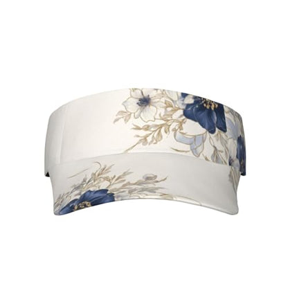 Unisex Sports Sun Visor Hats Adjustable Lightweight Packable Printed Empty Top Cap for Running Pickleball Golf Tennis - color: Elegant Navy Blue Flower