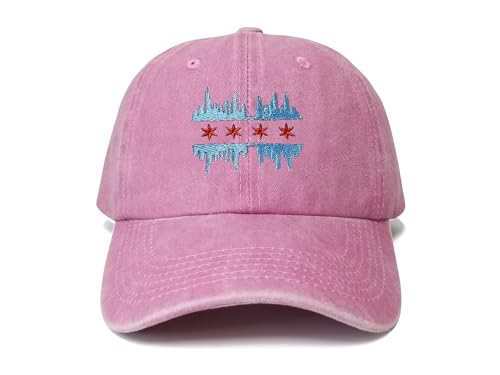 America State City Flag Hats - color: Chicago Illinois Skyline Flag (Washed Pink)