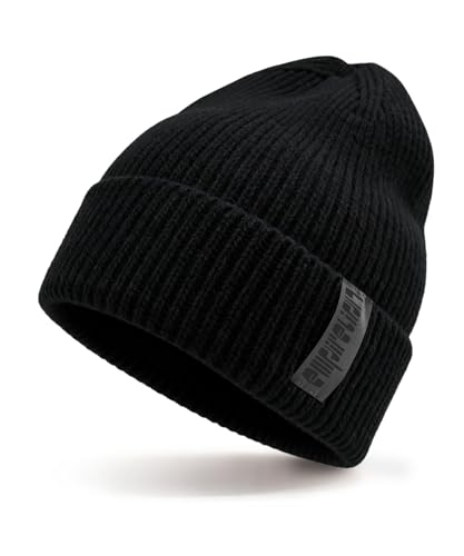 EMPIRELION Wool-Like Cuff Beanie, 0% Wool Itch-Free, Thick Thermal Knit Warm Winter Hats,Soft Stretch Outdoor Cap - color: Black