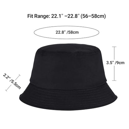 Unisex Cotton Packable Bucket Hat Sun Hat Plain Colors for Men Women - color: Black