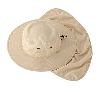 Home Prefer UPF50 Mens Sun Hat with Neck Flap Quick Dry UV Protection Cap Womens Wide Brim Fishing Hat Neck Flap Beach Garden - color: Light Khaki