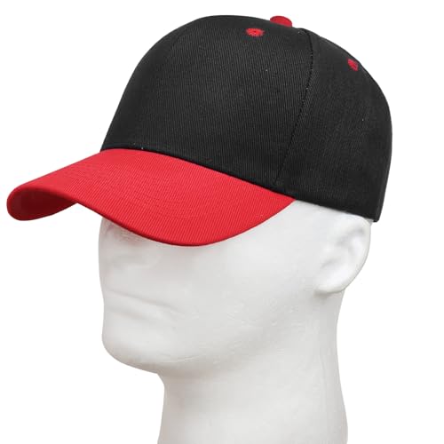 Falari Wholesale Bulk Lot 12-Pack Baseball Cap Adjustable Size Plain Blank Solid Color - color: Black/Red