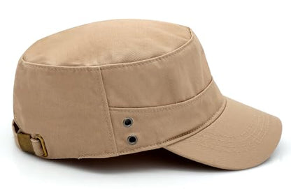 Initlove Cadet Army Cap Military Unisex Flat Top Hat for Men Women - color: Beige