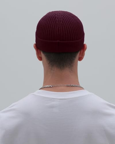 vidsel Thin Wool Fisherman Beanie for Men Short Knit Cuff Trawler Watch Hat - color: 1pcs-wine Red