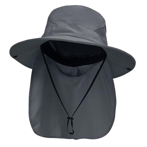 NPJY Sun Fishing Hats with Neck Flap for Men Women UV Sun Protection - color: Pure Darkgray