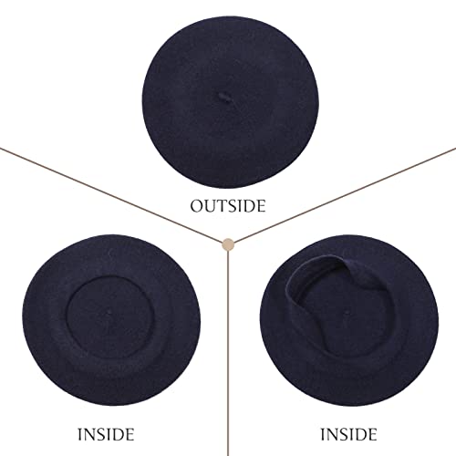 Women French Wool Beret Hats - Solid Color Classic Beanie Winter Cap - color: Navy Blue