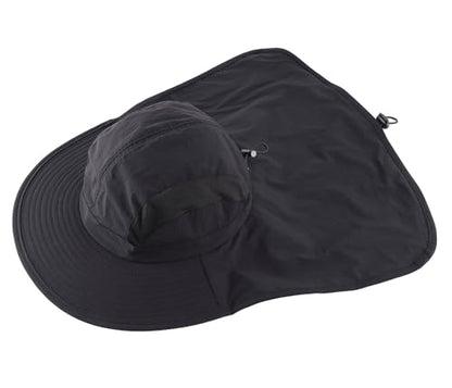 Connectyle UPF 50+ Wide Brim Sun Hat for Men Women Outdoor UV Protection Fishing Hat with Neck Flap Cover Safari Bucket Hats - color: Black